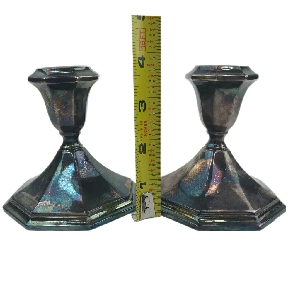Vintage Lot of 2 Wallace Silver Plated Candlestick Holders 5010 Weighted 3.75